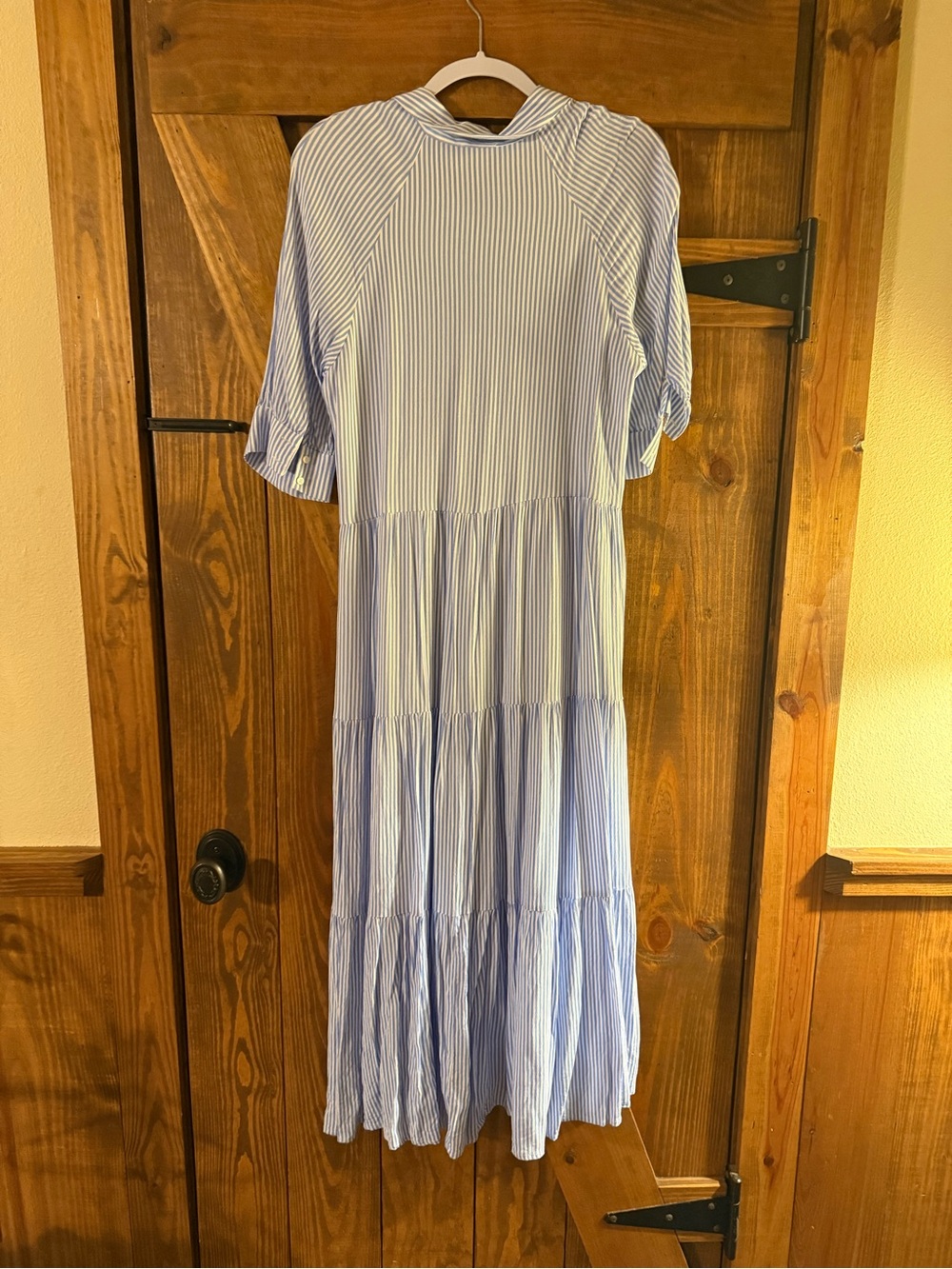Striped Blue Maxi Shirt Dress - Lightweight Tiered Casual Dress - Picture 3 of 3
